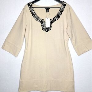 NWT BCBGMaxAzria Elegant Cream Dress with Black Embellishments Size L.‎ #850